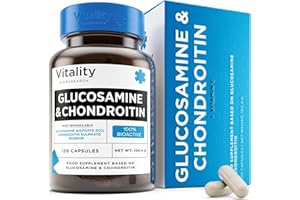 VITALITY BIORESEARCH Glucosamine and Chondroitin High Strength Supplement for Men and Women, Glucosamine Sulphate for Joint Care, Alleviate Pain and Stiffness - Glucosamine and Chondroitin Capsules