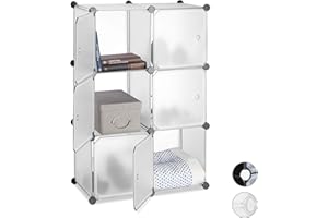 ‎RELAXDAYS Relaxdays Regalsystem 6 Türen, DIY, Cubes, Grifföffnungen, Raumteiler, Badregal, Kunststoff, HBT 98x66x32cm, transparent