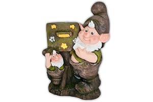 ‎WICHTELSTUBE-KOLLEKTION Wichtelstube-Kollektion XXL Gartenzwerge am Briefkasten, Solar LED Beleuchtung Garten Dekofigur Gartenzwerg groß 43cm hoch, wetterfest, led solar gartenleuchten