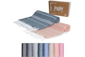 MEBY Zestaw 2 ręczników do sauny XXL (100 x 200 cm). Ręcznik plażowy, ręcznik kąpielowy, turecki ręcznik hammam, ręcznik. 100% bawełna (łososiowy i petrolowy)