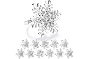ZeeDix 12 Stück Silver Serviettenringe Weihnachten Schneeflocken - Serviettenringen für die Festtafel, Weihnachtsdeko, Hochzeit, Feiern, Bankett und Küche