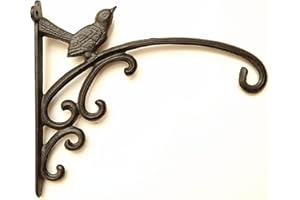 Spring life Large Cast Iron Ornate Bird Hanging Flower Basket Bracket Hook in 3 colours(31 cm) (Black)