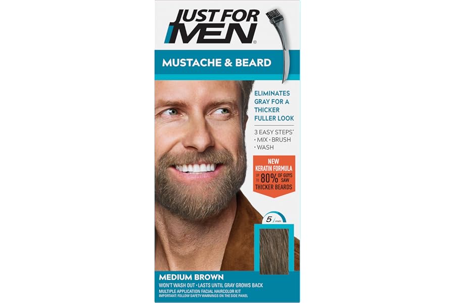 Just for men Moustache & Beard Medium Brown Dye, Eliminates Grey for a Thicker & Fuller Look M35