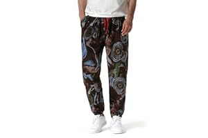 MAKINGDA Mens Cotton 3D Printed Tracksuit Bottoms Elasticated Waist Hippie Bloomers Cargo Trousers Lounge Pants Beach Walking Running Jogging Sweatpants