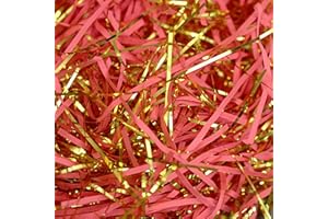 KYEDGC 220g Gold and Red Shredded Tissue Paper, Shredded Tissue Paper for Gift Boxes, Hamper Stuffing for Hamper Filling Gift Bags Packaging Decoration Basket Stuffing Valentines Gifts
