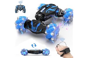 BEZGAR Remote Control Cars - Gesture RC Car with Lighting Sound & Smoke Effects, 2.4Ghz Hand Controlled Stunt Car for Kids, Rechargeable Toy Cars Birthday Gifts for Boys & Girls, Blue