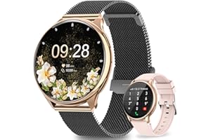 FITONYO Inteligentne zegarki dla kobiet, 1,32 cala AMOLED Time Always-On-Display, niewidoczny przycisk, damski smartwatch z pulsometrem, ciśnieniem krwi, monitorowaniem snu, 120 trybów sportowych, damskie