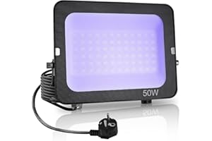 Fosingut Luz Negra Ultravioleta 50W, Foco Luz UV con Enchufe,395-400nm Impermeable LED Bombilla UV,Fluorescente Lámpara de Escenario Blacklights para Neón Glow Party,Halloween,Fiesta,Disco,Body Paint