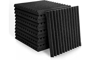 Fstop Labs Sonic Acoustics 1" X 12" X 12" Acoustic Foam Panels, Studio Wedge Tiles, Sound Panels wedges Soundproof Foam Sound Insulation Absorbing Home and Office (12 Pack, Black)