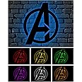 AD INFINITUM Wood 16 Colors Led Wall Lamp With Remote Control, Comic Lover, Bat Cave, Night Lamp, For Gift, Kids Room, Gaming Setup, Gaming Room (Avengers -16 Colors), Multicolor