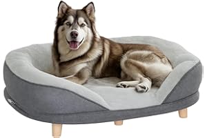 PawHut Hundesofa Hundecouch, Waschbarer Bezug, Haustiersofa mit Rückenlehne und Holzbeine, Katzensofa, Hundbett für mittelgroße Hunde unter 25 kg, 90cm x 78cm x 25cm, Grau