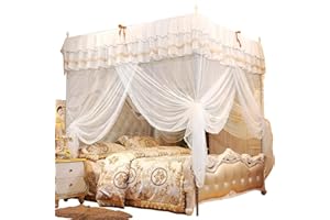 CRYFOKT 4 Corners Post Curtain Bed Canopy, Elegant Net Bed Canopy Set Bed Curtain Canopy for Girls Boys Adults Bed(120 * 200 * 200)