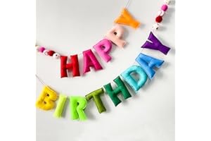 DANDUOLAI Pre-Strung Happy Birthday Banner - Felt Ball Garland - HAPPY BIRTHDAY Garland, Rainbow Birthday Decorations, Personalized Sign for Decor, Party Decor, Photo Prop (Red)