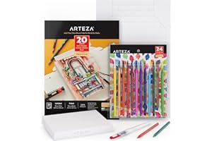 ARTEZA Set artistico da disegno ad acquerello, matite ad acquerello senza legno 24 e pacchetto di carta su tela pieghevole, kit fai da te, forniture d'arte per artisti e pittori di hobby
