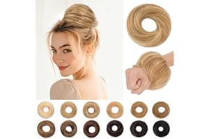 SEGO Pro Real Human Hair Messy Bun Scrunchie, Donut Bun Hair Piece for Women - Straight, 6/613 Light Brown & Bleach Blonde, Pack of 1