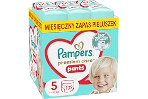 ‎PAMPERS Pampers Pants Pieluchomajtki Rozmiar 5 (12-17kg), Premium Care, 102 Sztuki, Opakowanie Miesięczne , Ochrona i Komfort Pampers w Łatwych do Założenia Pieluchach