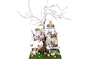 Crafts&Co® Casa delle bambole fai da te in miniatura con mobili, casa delle bambole fai da te per adulti | kit casa delle bambole in legno | modello mini casa con luce | 1:18 | Blossom Threehouse