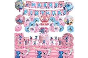 FYFLYMT Stitch Stoviglie Festa di Compleanno，Decorazioni Stitch Compleanno，Set Stoviglie Stitch Compleanno,Palloncini Stitch,Stitch Forniture di Compleanno