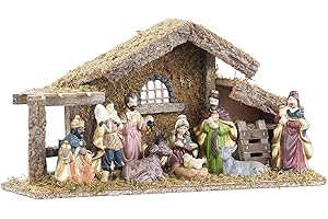 ‎BRITESTA Britesta Krippe: Hochwertige Holz-Weihnachtskrippe, große handbemalte Porzellan-Figuren (Krippe Weihnachten Holz, Weihnachtskrippe kaufen, Weihnachtsbaum)