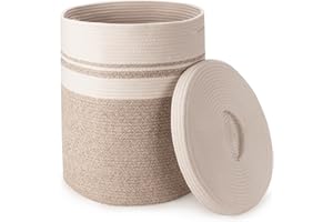 Rieeyrslza Cesta de Cuerda de Algodón para la Colada con Tapa 58L Cesta de Lavandería Tejida Plegable, Mango Hueco, Adecuado para Dormitorio, Lavadero, Salón, Apartamentos 38 x 50cm(Marrón)