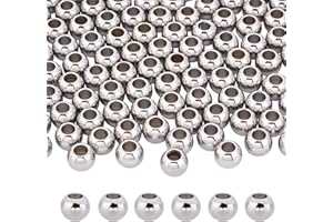 DICOSMETIC 100pièces 8mm Perles Européennes Perles Entretoises Rondes Grand Trou Perles Rondelle à Surface Lisse Perles en Vrac en Acier Inoxydable Perles pour la Fabrication de Bijoux DIY, Trou: 4mm
