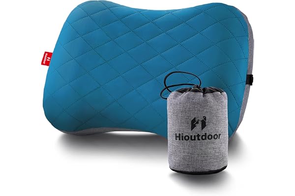 Hioutdoor Oreiller gonflable pour camping avec housse de coussin amovible - Coussin d'air - Coussin de plage - Coussin de voyage ergonomique - Pour l'extérieur, le voyage - Confortable - Bleu