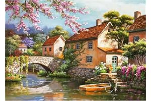 QENSPE Paisaje Diamond Painting Kit, DIY Pintura Diamante Aldea 5D Diamond Art Completo para Adultos Principiantes, Cuadro Diamantes Set para Decoración Regalo Hogar - 30x40cm