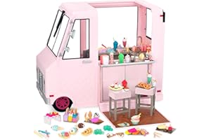 Our Generation Sweet Stop Ice Cream Truck (Pink) – Ice Cream Van Playset for 18-inch Girl Dolls – Includes 129 Accessories