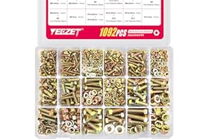 YEEZET 1092pcs M4 M5 M6 M8 M10 Kit de Pernos y Tuercas, Clase 8.8 Juego de Surtido de Pernos Hexagonales de Alta Resistencia, 21 Tamaños Más Comunes, Galvanizado Amarillo