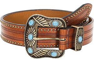 INOGIH Western-Cowboy-Cinture in pelle turchese-Fibbie per Donna-Uomo- Cowgirl Stile Boemia Cintura per Jeans Pantaloni
