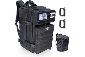 VALSKY® Mochilas Militares Molle 45L con Parche Bandera de España + Dos mosquetones + Funda impermeable - Mochila Táctica Militar.