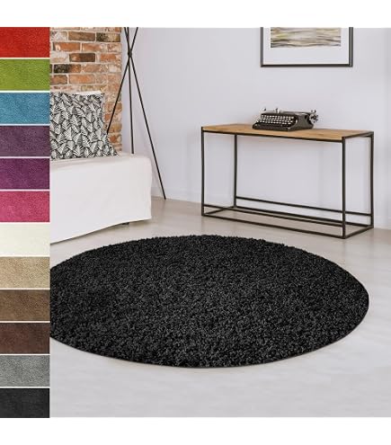 Runder Teppich Wohnzimmer Hochflor Einfarbiges Desi Produktbild-Vorschau 5