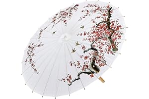 WIDMANN "DECORATED WHITE RICE PAPER ORIENTAL PARASOL WITH WOODEN STRUCTURE" 84 cm -