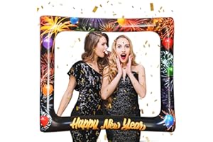 LMSHOWOWO Silvester Deko 2026, Bunt Neujahr Aufblasbarer Fotorahmen, Happy New Year Aufblasbarer Bilderrahmen, Silvester Selfie Rahmen, für Neujahr Weihnachten Geburtstag Party Deko