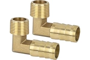 JESUSTREE Ottone Tubo Portata Raccordi, 2 Pezzi Spinato da 14 mm a 3/8" Maschio Ottone Gomito Tubo a 90 Gradi, Raccordo Tubo Gomito Connettore per Acqua, Olio
