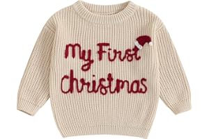 HODJIU My First Christmas Jumper Baby Boys Girls Long Sleeve Embroidered Oversized Chunky Knit Sweater Pullover Sweatshirt Toddler Winter Warm Knitwear Tops Unisex