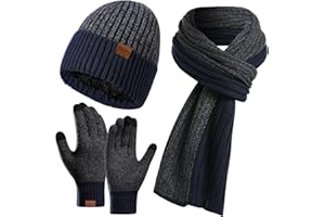 Ziwijity Winter Beanie Hat Scarf Gloves Set for Men & Women - 3PCS Knitted Warmer Set with Touchscreen Gloves, Long Soft Fleece Scarf for Cold Weather