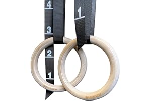BEAR GRIP Wooden Gymnastic Rings with Adjustable Numbered Straps – Olympic Gym Rings for Gymnastics, Calisthenics, CrossFit & Full Body Strength Training at Home or Gym