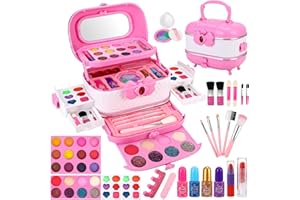 Rubessia Maquillage Enfant Jouet Filles, Lavable Malette Maquillage Enfant, Coffret Maquillage Jouet pour Enfant Cadeau de Anniversaire pour Les Filles de 3 4 5 6 7 8 9 10 11 12 Ans