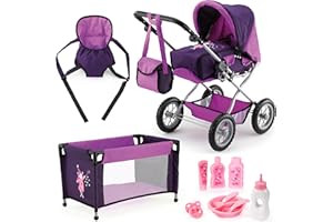 Bayer Design 15012AB Ensemble Poussette pour poupée, Landau Poupon, lit de poupée, Porte-poupée, Sac, Accessoires