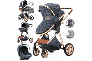 Gcarebb Kinderwagen 3 in 1, Kinderwagen Buggy Mit Auto Babyschale, Mit Einem Klick Zusammenklappbarer Tragbarer Kinderwagen Komplettset, KombiKinderwagen Mit Aluminiumrahmen für Neugeborene