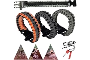 SHAMS LOT 4 Bracelets TRESSÉE avec SIFFLET PARACORDE | Bracelet TRÈS Pratique | IDÉAL Survie RANDONNÉE Camping Plein AIR Urgence | + Pierre A FEU Offert