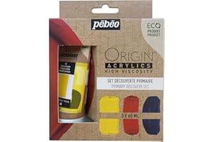 PEBEO 3x60 ml Pébéo-Origin Acrylics-Primary Discovery Set, Jaune, Rouge, Cyan