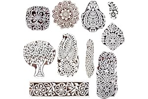 Royal kraft En bois Timbres pour Bloc Impression sur Sari Frontière, Textile, Argile, Poterie, Tatouage (Set de 10) MXtag0005