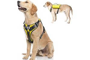 Fida Anti Pull Dog Harness with Saddlebag, Heavy Duty Dog harness for Travel Camping Hiking (yellow,large)