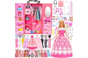 Miunana 110 Accesorios De miunana: Armario + 14 Vestidos + 10 Zapatos + 86 Accesorios para Muñeca De 11,5 Pulgadas 30 cm (Excluyendo Muñecas)