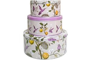 SIXSIGMA SPORTS Juego de 3 latas redondas de almacenamiento para tartas herméticas para hornear, redondas, medianas y pequeñas, cajas de panadería, galletas, alimentos y dulces, cajas vacías, regalo, colibríes