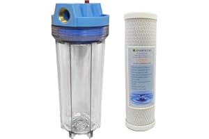 FINERFILTERS 10" Standard Filter Clear Housing with 3/4" Ports, Pressure Reducing Valve and Carbon Block Filter