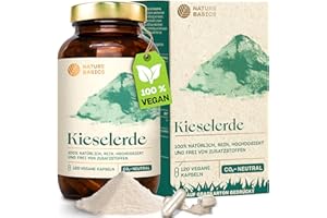 ‎NATURE BASICS Nature Basics Kieselerde Kapseln hochdosiert im Braunglas | 120 Stück | nachhaltig, laborgeprüft & aus Deutschland | Silizium für Haare, Nägel, Haut & Bindegewebe | vegan, gluten- und laktosefrei