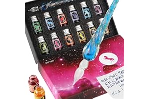 GC QUILL Verre Dip Lot de stylos - Stylo de calligraphie avec 12 en verre d'encre colorée pour l'art, l'écriture, la signature, la décoration, d'affaires Cadeau de vacances GCGP-06